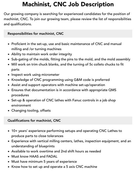 success in cnc manufacturing|cnc machinist job description.